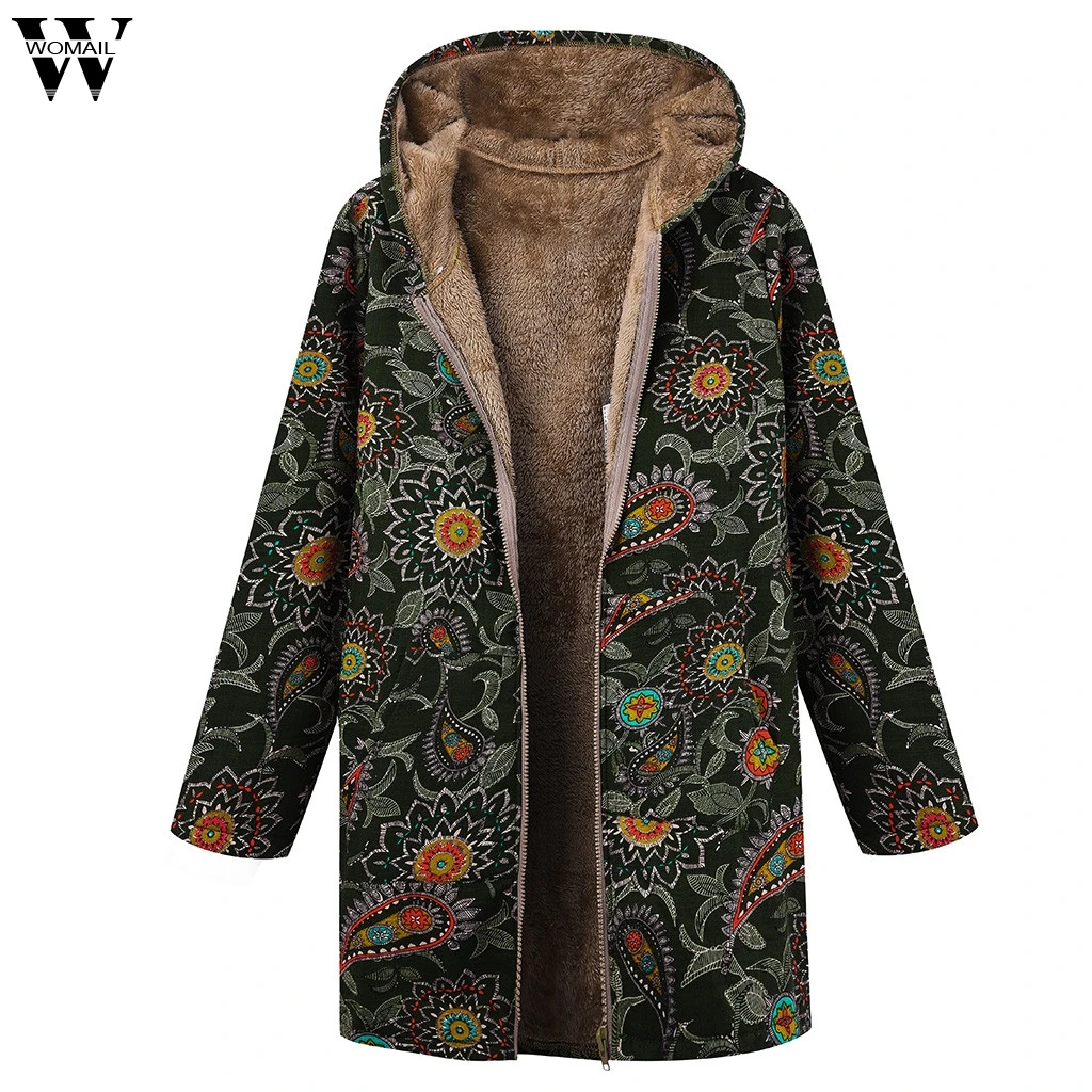 Женская зимняя теплая куртка с капюшоном и цветочным принтом размера плюс на
