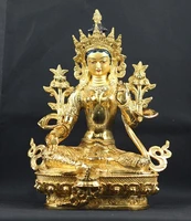 33cm large buddhism top good buddha figure home bless talisman protection gilding tibetan green tara buddha brass statue