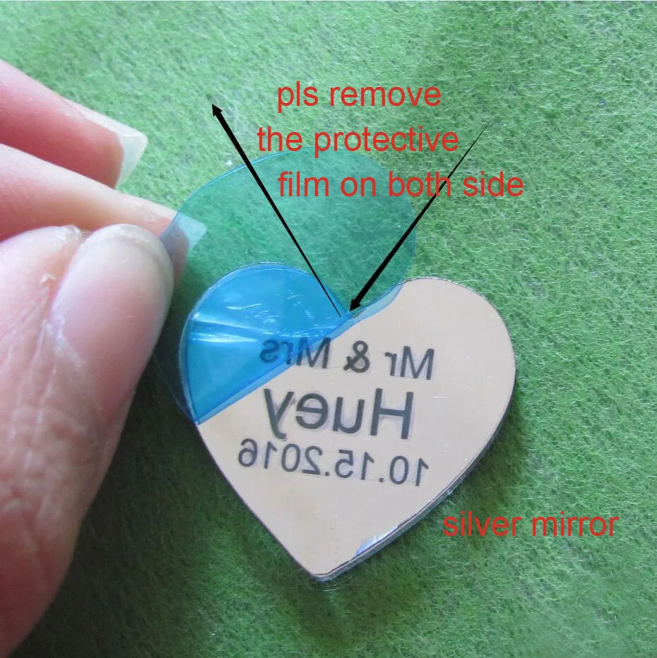 

50/100pcs Personalized Mr & Mrs Mirror Love Heart Wedding Favors Table Decorations 25mm with hole in center