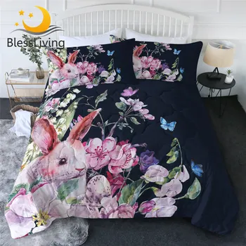 BlessLiving Rabbit Summer Quilt Set Pink Flower Bedding Set Animal Bedspreads Floral Couette De Lit Cute Thin Quilt Dropship 1