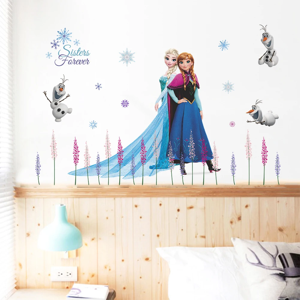 Cartoon Disney Frozen Princess Wall Stickers Kids Room Girls Room Home Decor Elsa Anna Wall Decals Mural Art Diy Stickers