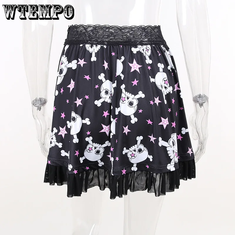 

Kawaii Lace Tulle Skirts Women Punk Skulls Stars Harajuku E-girl Y2K Gothic Nightclub Sexy Mini Skirt 2021 New Faldas Jupe Femme