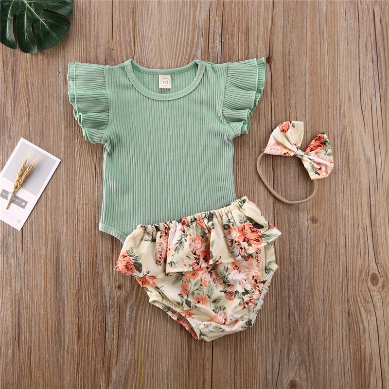 3 шт./комплект детский хлопковый комбинезон с цветочным принтом|Комплекты одежды|