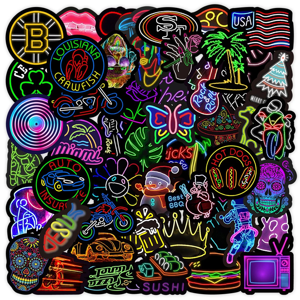

10/30/50pcs Cartoon Neon Light Graffiti Stickers Car Guitar Motorcycle Laptop Luggage DIY Classic Toy Decal Cool Sticker for Kid