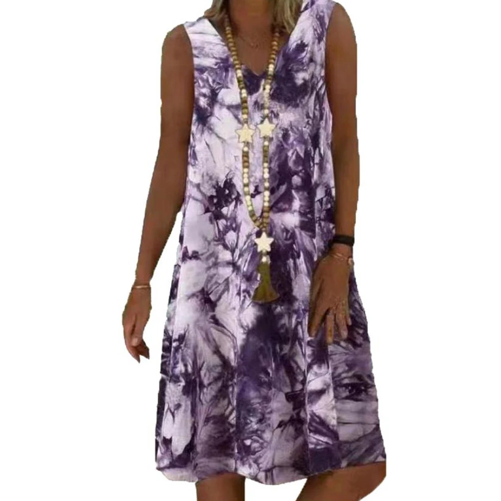 

Платье женское ТРАПЕЦИЕВИДНОЕ до колена, пляжный свободный сарафан без рукавов, с V-образным вырезом