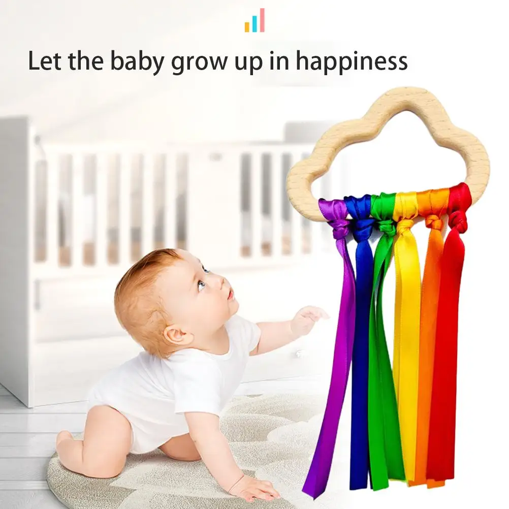 2 шт. Радуга деревянные лента кольцо Вальдорф Детская Игрушка прорезыватель
