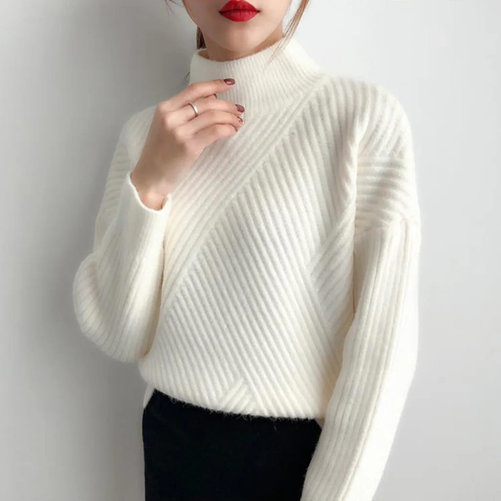 

Casual Sweater Women SolidTurtleneck More Color Basic Tops Knitted LadiesPullover Long Sleeve Winter Clothes Women Sweater