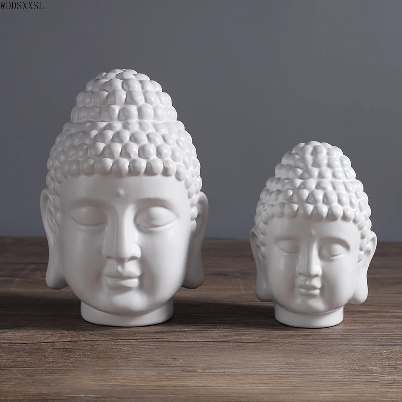 

WDDSXXJSL Buddha statue Buddha head Zen ornaments living room TV cabinet Home Decoration creative ceramic Crafts ornaments