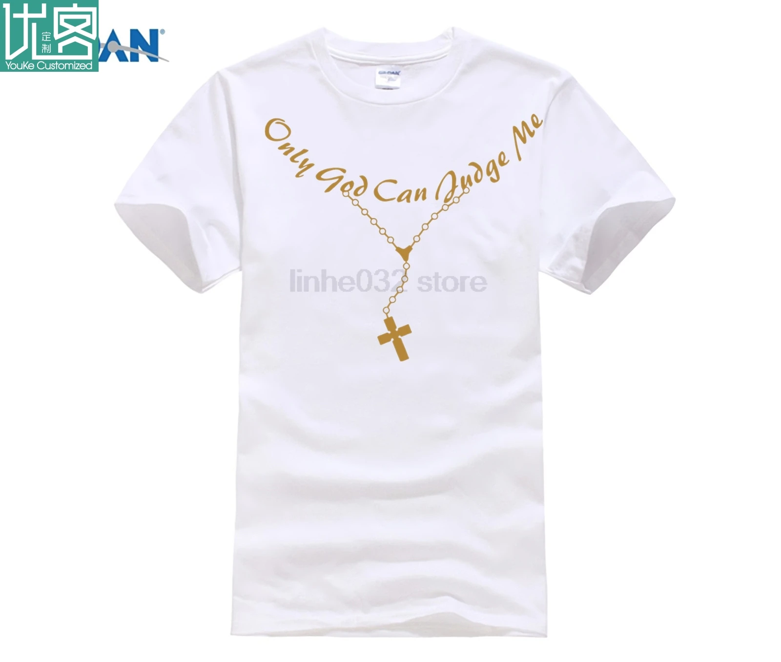 harajuku Top Only God Can Judge Me Christian Cross Rosary Tupac Tattoo Script 2 Pac Camiseta Casual Unisex T-Shirt | Мужская одежда