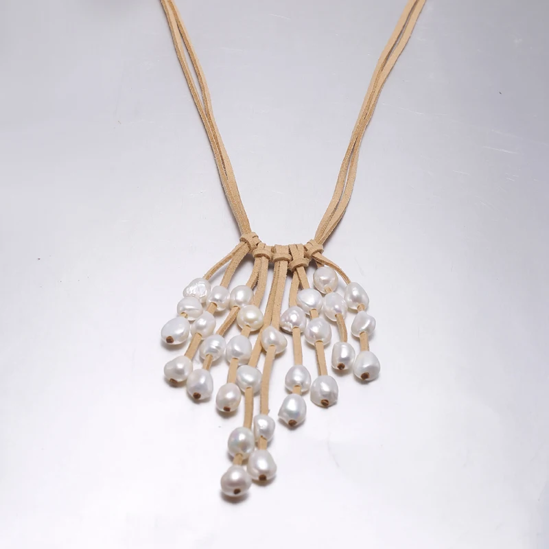 

DMNFP272 9-10mm Baroque Freshwater Pearl Pendant Necklace Gray/Brown Pearl 925 Sterling Silver Fine Jewelry For Women