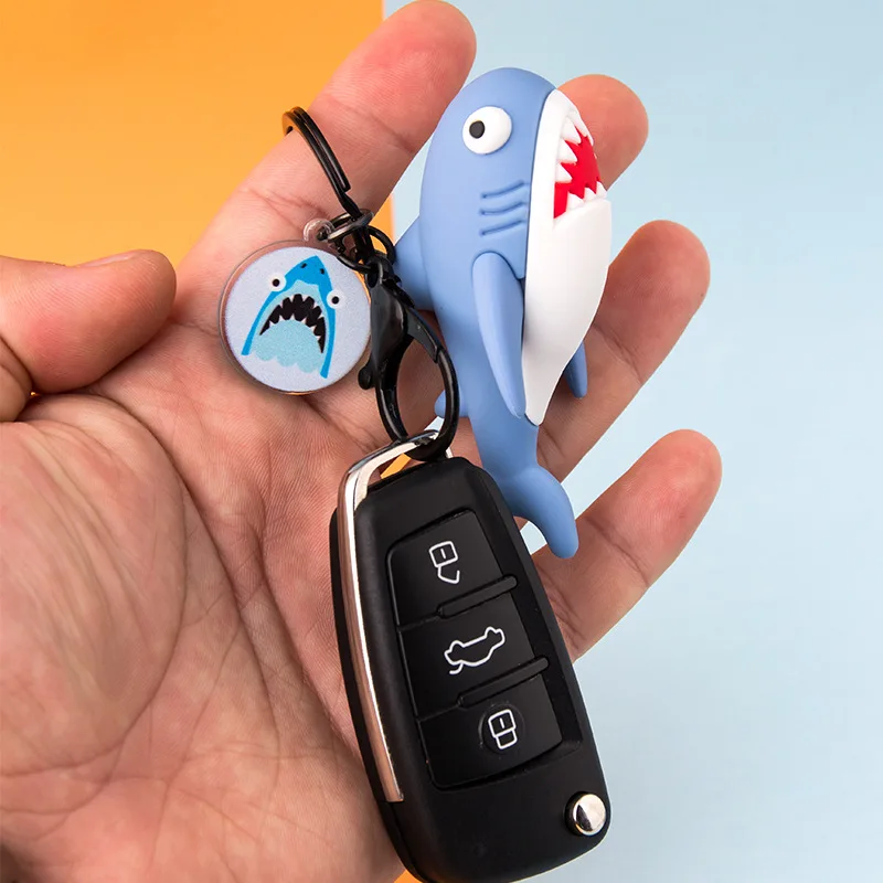 

New Cute Cartoon Animal Toy Key Chain Shark Silicone PVC Toy Baby Backpack Bag Decoration Girlfriend Couple Gift Key Chains