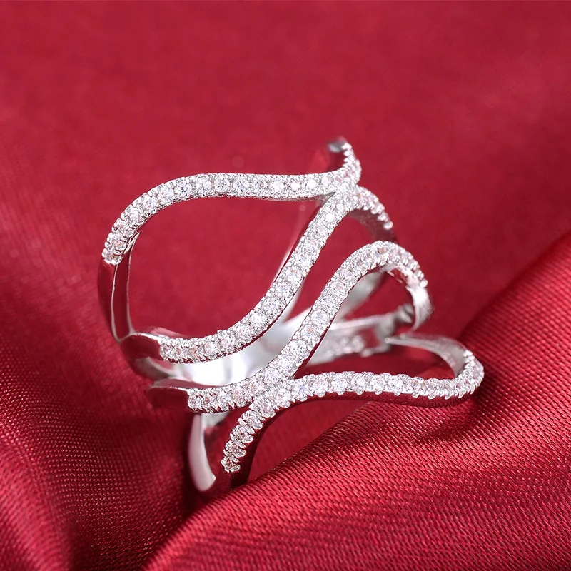 MDEAN белый золотой цвет AAA циркон волна узор Свадебные ювелирные изделия Модные