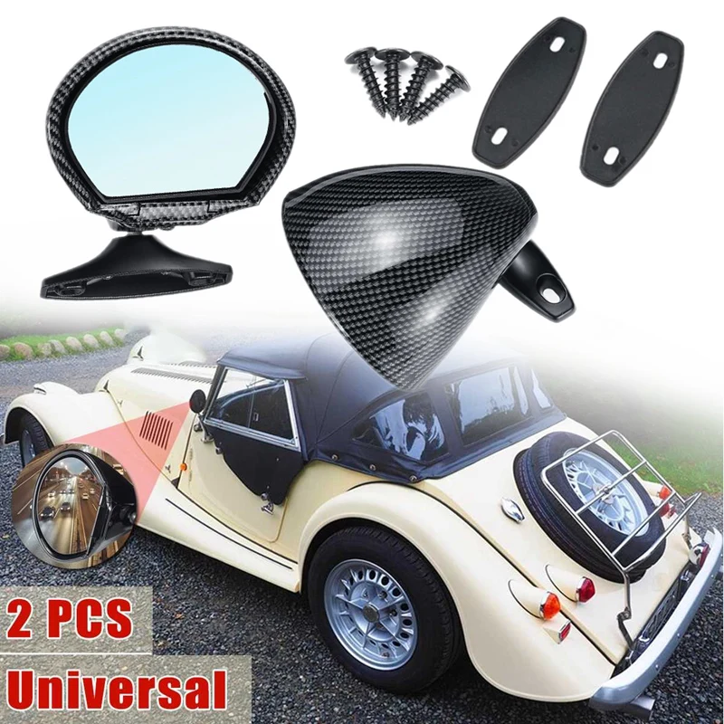 

1Pair Universal ABS Carbon Fiber Look Universal Car Retro Door Wing Side Mirror Rearview Vintage Left Right