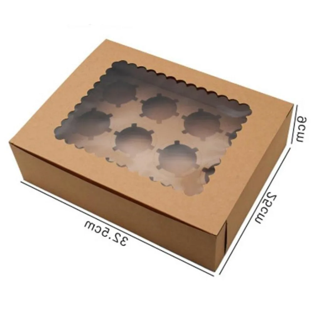 

White Brown Kraft Paper Boxes Cupcake Box With Window Dessert Mousse Box 12 Cup Cake Holders Wholesale