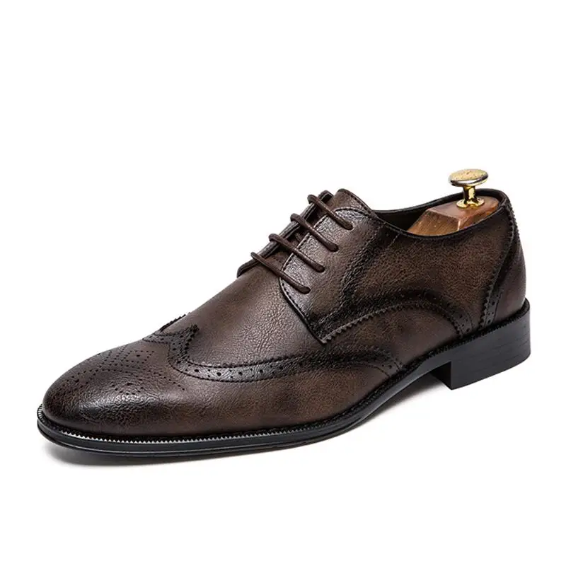 Brand Luxury Leather Lace Up Men's Business Shoes Pointed Toe Dress Fashion Bullock Oxford | Обувь