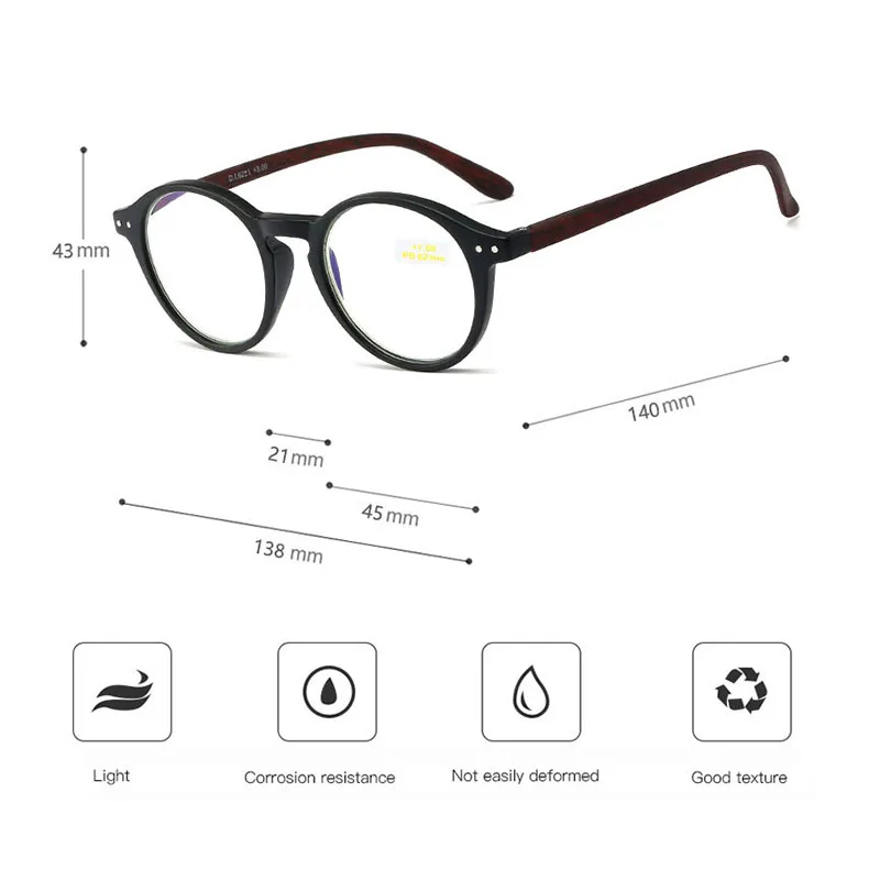 

BAC CLA Retro Ultra Light Round Leopard Reading Glasses Women&Men Eyewear Glasses Presbyopia+1.0+1.5+2.0+2.5+3.0+3.5+4.0