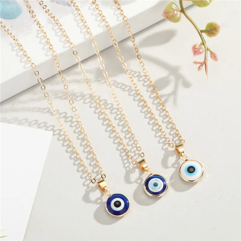 

1PC Vintage Ethnic Round Turkey Evil Eye Necklace For Women Gold Color Blue Eye Pendant Choker Clavicle Chain Turkish Jewelry