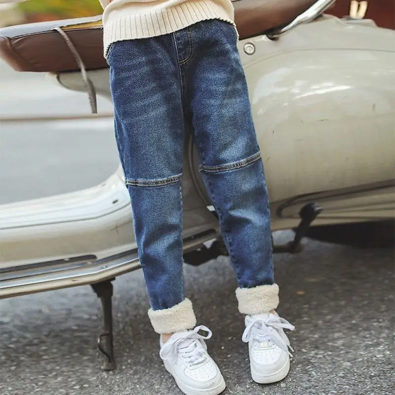 Коллекция года, новые зимние вельветовые джинсовые штаны для девочек повседневные флисовые длинные брюки для девочек утепленные штаны для подростков, джинсы K09