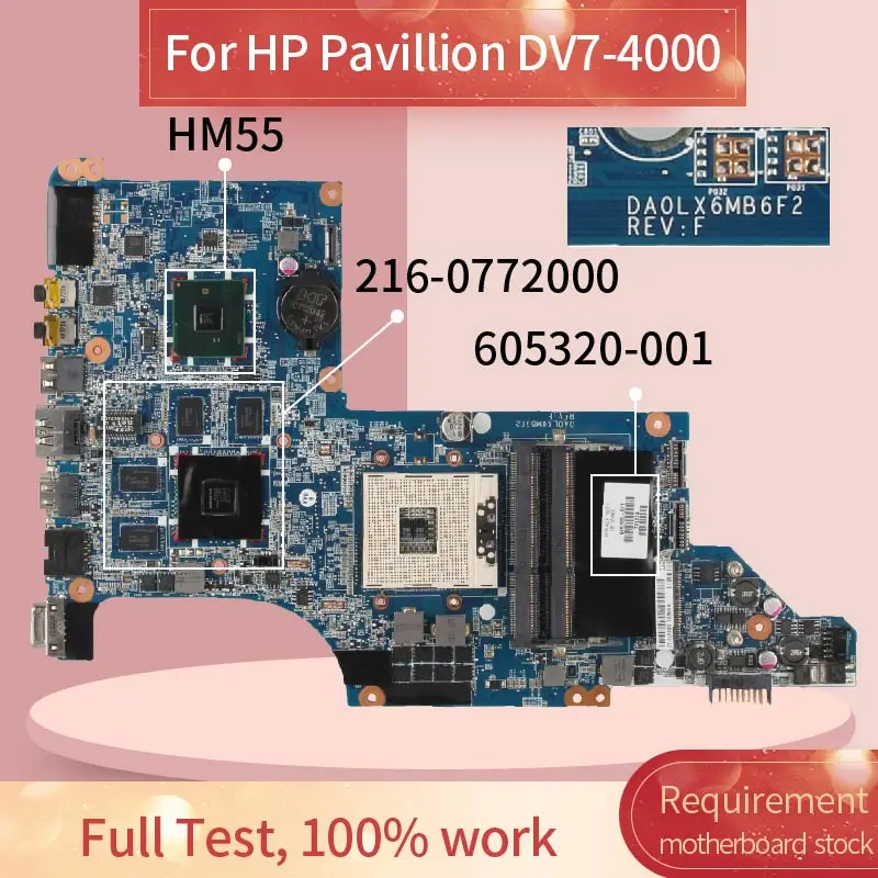 605320 001 605320 501 laptop motherboard for hp pavillion dv7 dv7t dv7 4000 hd5650m 1gb i7 notebook mainboard da0lx6mb6f2 hm55 free global shipping