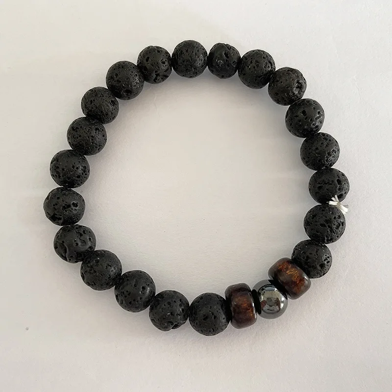 

Volcanic Lava Stone Energy Bracelet Bangle For Men Trendy Men's Wood Bead Magnetic Health Bracelet Energy Wristband Jewelry Gift