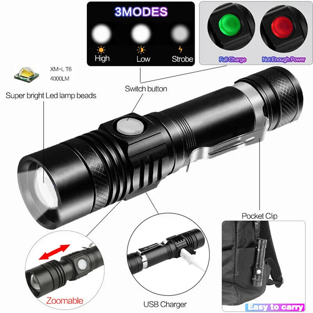 

LED Flashlight Flashlight Rechargeable Super Bright Torch 3Mode 50000LM
