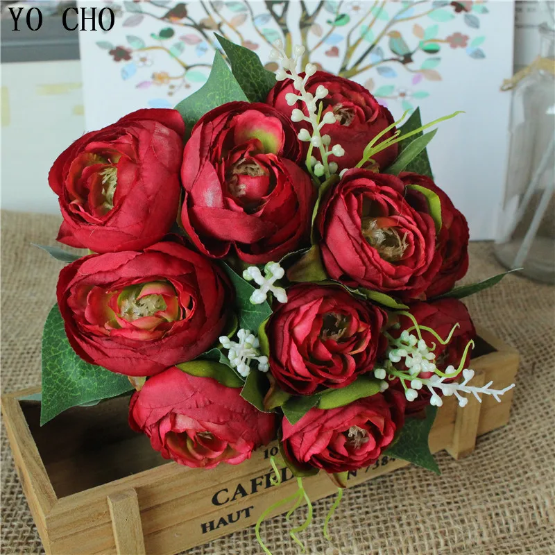 Шелковые Чайные розы с 10 цветами искусственные цветы искусственный букет для