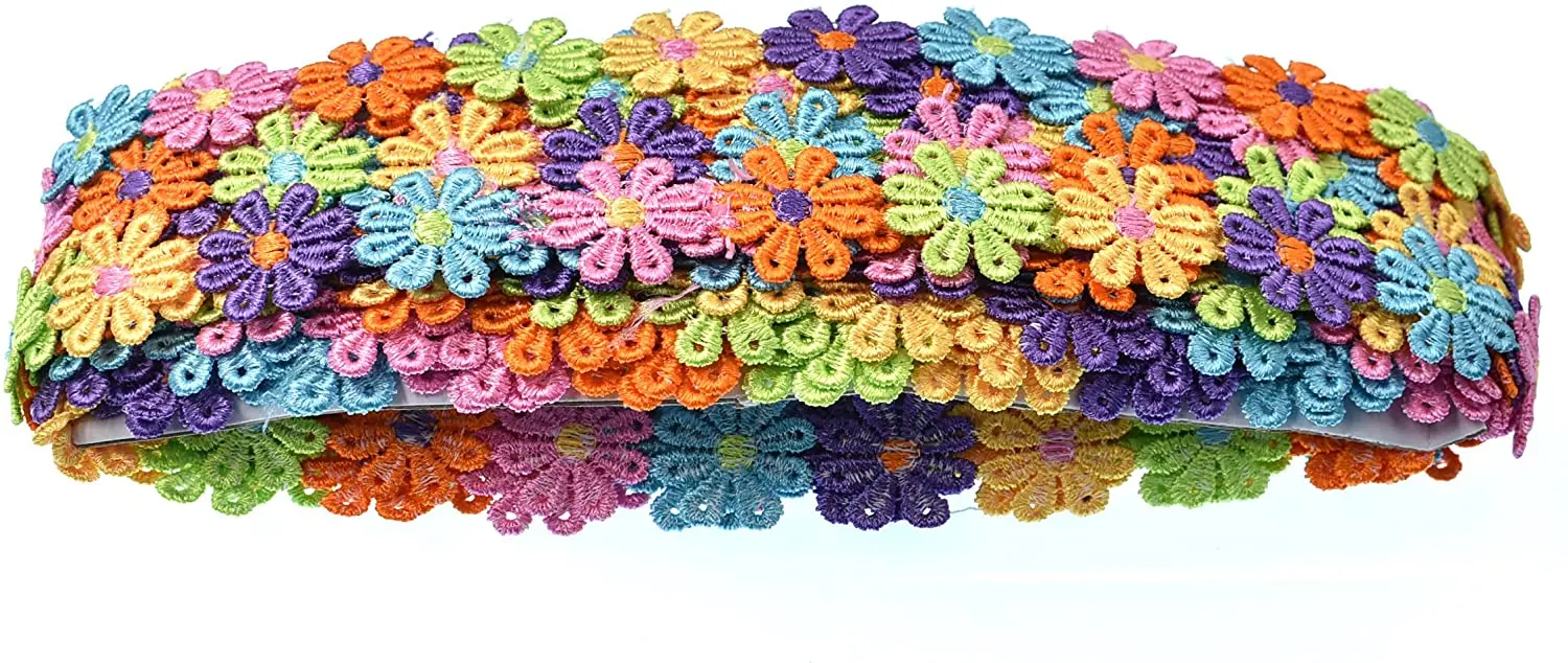 

15 Yards Colorful Flower Lace Edge Trim Ribbon Vintage Style Edging Trimmings Fabric Embroidery Polyester DIY Lace