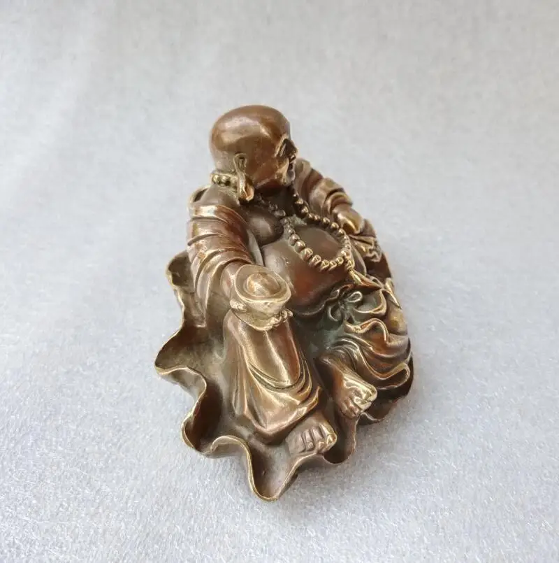 Archaize brass sit Lotus leaf recruit wealth maitreya buddha crafts statue