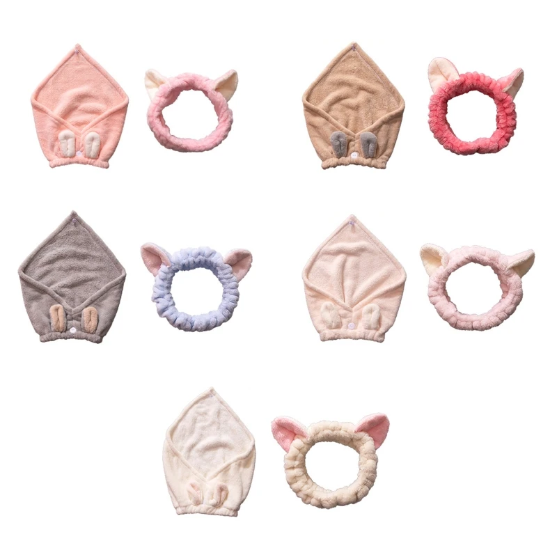 

Новое полотенце для сушки волос, быстросохнущая повязка на голову для мытья лица, тюрбан для волос с бандажными ушками для женщин и девочек, ...