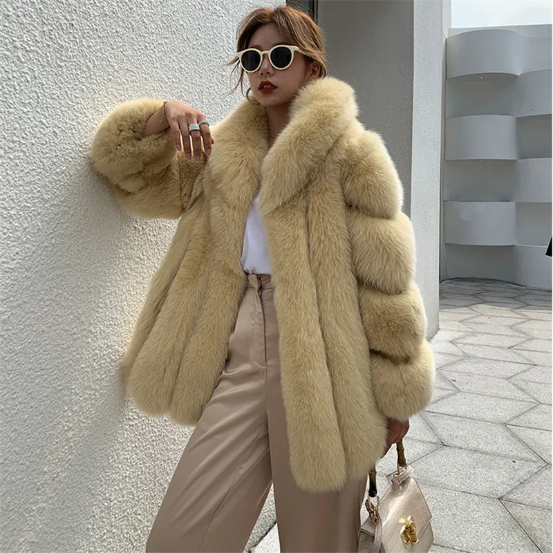 FURSARCAR New 2021 Natural Real Fox Fur Jacket Women Winter Thick  Fur Coat With Leather Blet Collar Pull Plet Genuine Fox Fur