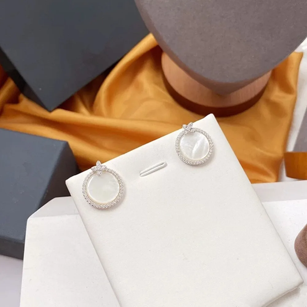 

Fashion Jewelry High Quality White Mother-of-pearl Earrings Female Geometric Circle Elegant Dangle Earrings Women's Jewelry