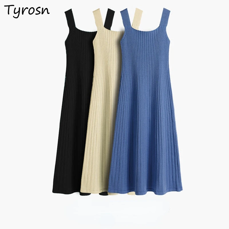 

Женское трикотажное платье-миди без рукавов, элегантное привлекательное ТРАПЕЦИЕВИДНОЕ ПЛАТЬЕ на бретелях-спагетти, базовое платье в стил...