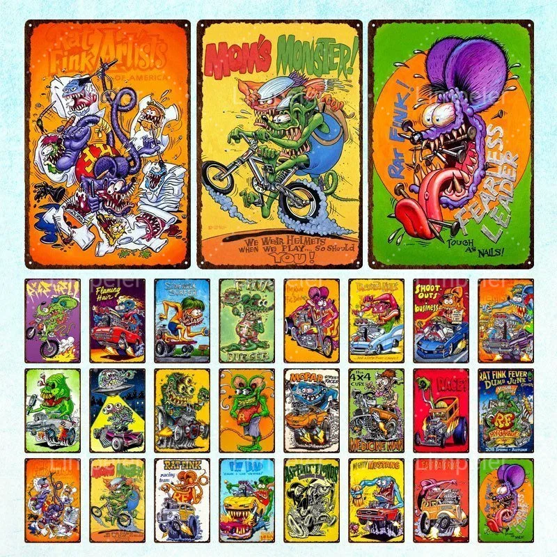 

Retro Monster Race Fast Rats Rules Metal Burger Mopar Shoots Bar Party Club Hotel Garage Decoration Tin Painting Venue Layout