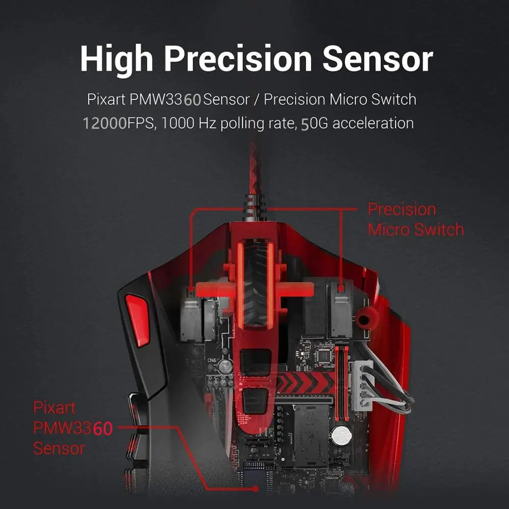 Redragon M901 нижних игровая мышь 12400 Точек на дюйм использует высокоточный Pixart 18