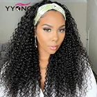 YYong кудрявый парик с головной повязкой с шарфом малазийские Джерри Керл парики из натуральных волос с Африканской структурой, изменяемая шарф бесклеевой парик для Для женщин 8-28 дюймов