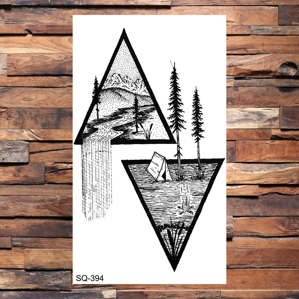 Временные татуировки для взрослых маленький лес гора реалистичные КИТ волна