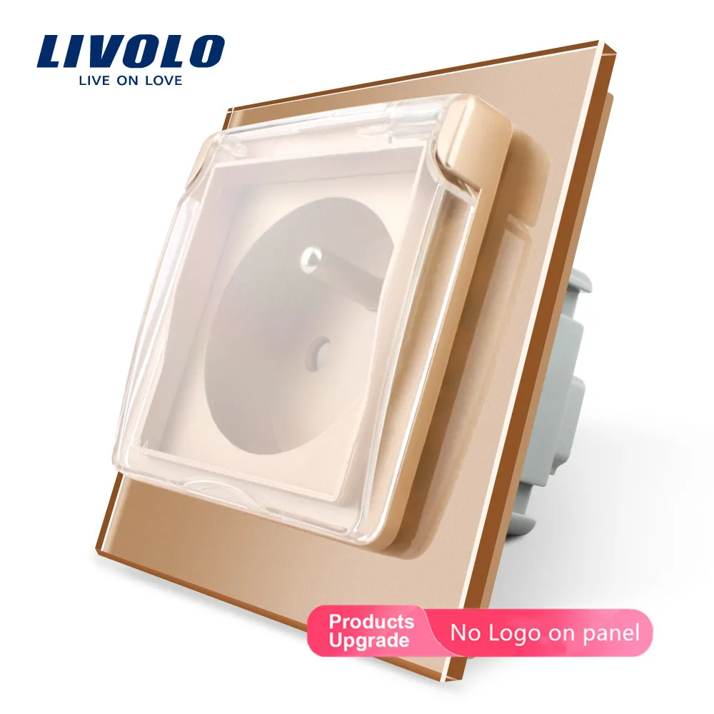 Livolo новая настенная розетка, французская стандартная розетка, C7C1FRWF, 4 цвета стеклянная панель, 100~ 250 В 16A, с водонепроницаемой крышкой, без логотипа - Тип: Gold-No logo