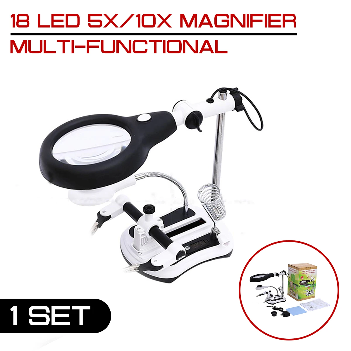 18 светодиодный Многофункциональный сварочный увеличительный зажим 5X/10X с