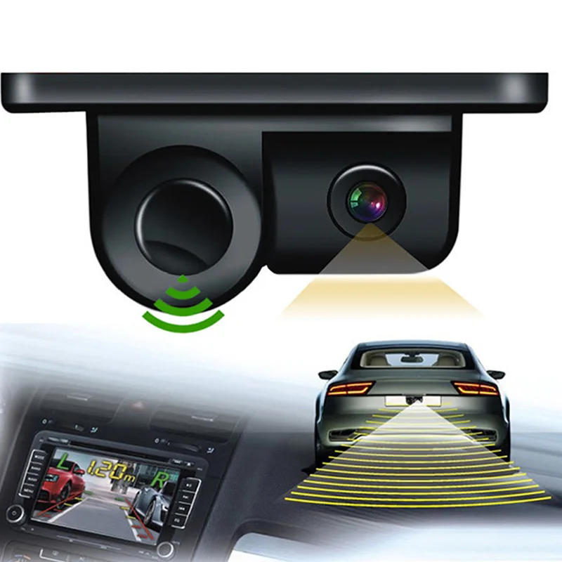 

2 in 1 LCD Car SUV Reverse Parking PC3089 Sensor Car Rear View Backup Camera NTSC/PAL with 6m Video Cable 1.5m Power Cable