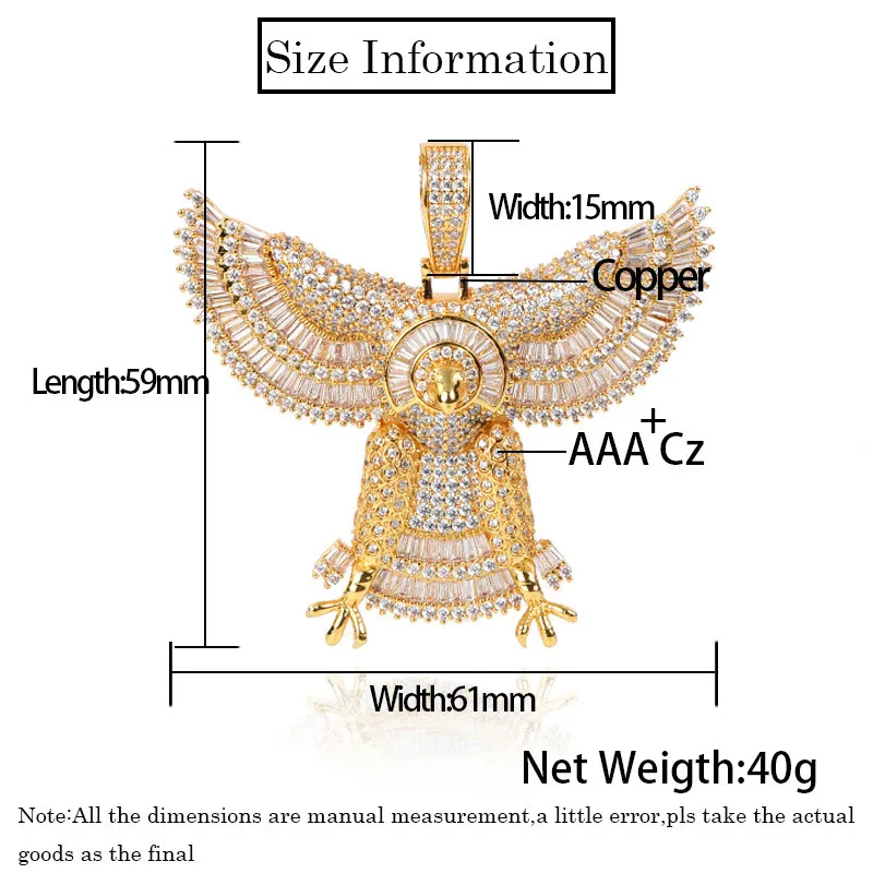 Большая квадратная кулон в виде орла с фианитами для мужчин и женщин украшение