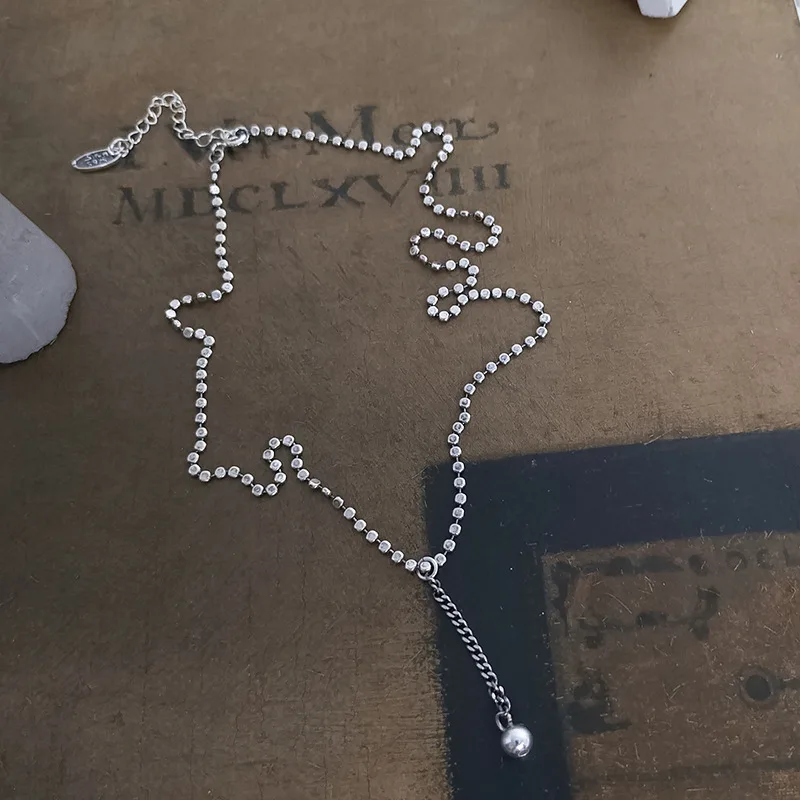 

Summer Creative Style S925 Sterling Silver Lentil Necklace Women's Fashion Simple Tassel round Beads Necklace Wholesale