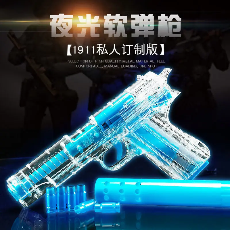 

Светящийся игрушечный пистолет 2021 M1911, мягкая пуля Glock EVA, ручная загрузка, чехол с картриджем для стрельбы, для спорта на открытом воздухе дл...