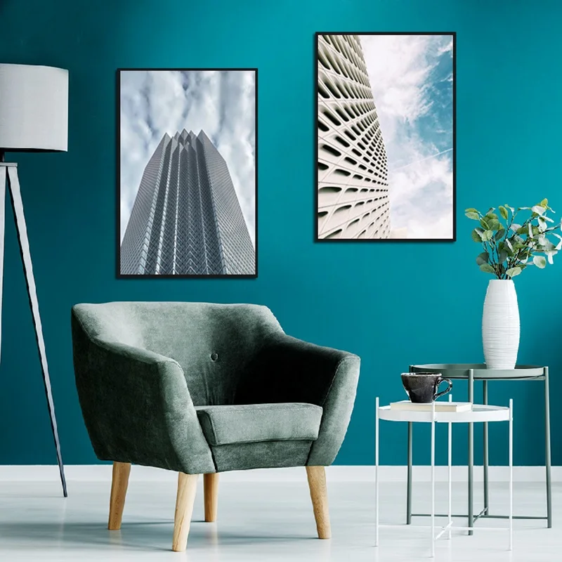 

Skyscraper Apartment Canvas Painting Buildings Bottom View Hanging Wall Art Modular Wall Pictures for Living Room Bedroom Office