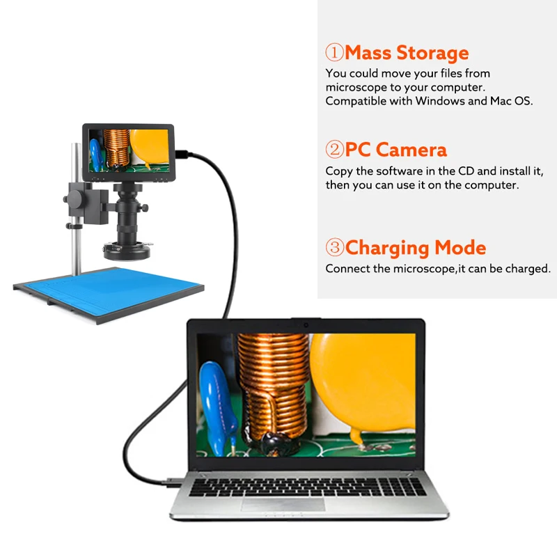 7 inch lcd hd video microscope with130x c mount lens electronic microscope camera with metal stand professional repair tools free global shipping