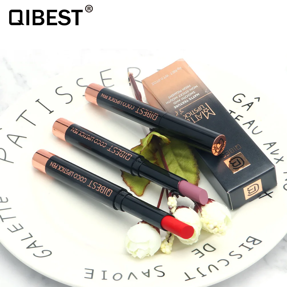 Матовая бархатная губная помада Qibest для макияжа цветная невыцветающая нюдовая