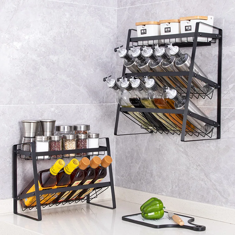

Kitchen seasoning rack countertop inclined multi-layer wall-mounted soy sauce bottle storage rack