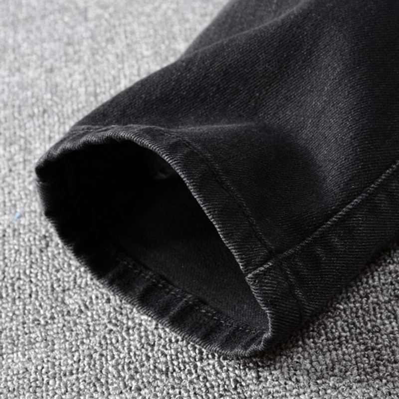 

brand Men's stripe painted black jeans Fashion slim skinny holes patchwork stretch denim jeans pants for man big size 40 607