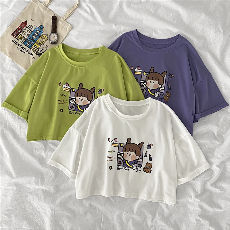 

Short T-Shirts For Girls Kawaii Clothes Summer Large Size Women'S Tee Shirt Short Sleeve White Top Korean Clothing Female