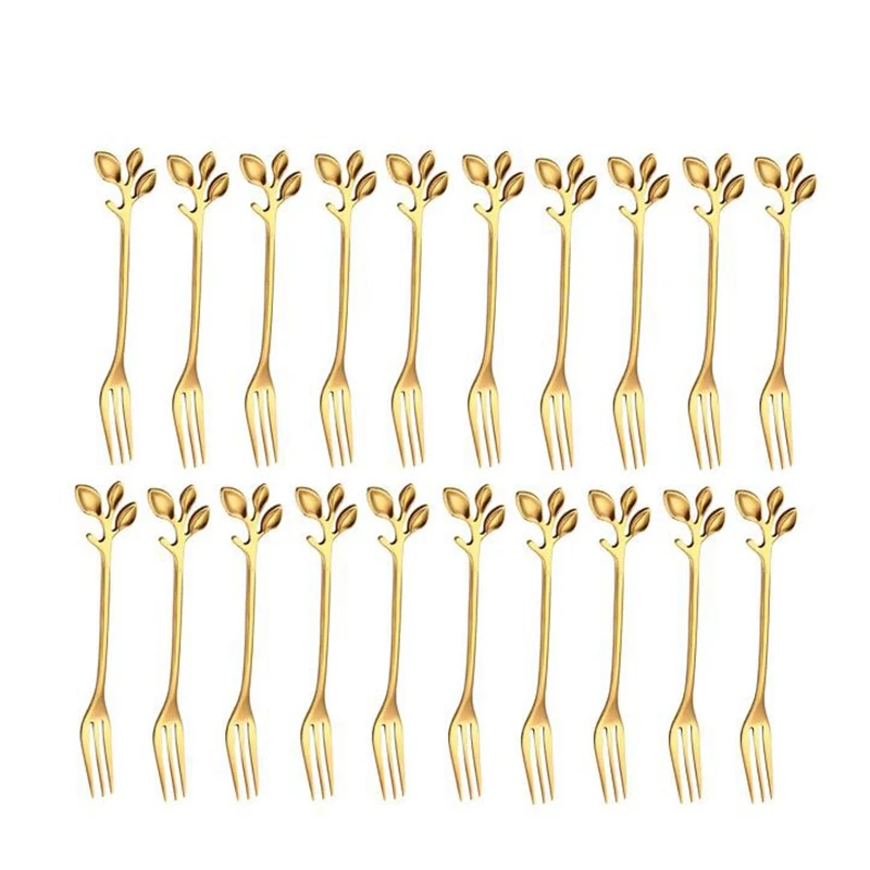 

20Pcs Stainless Steel Flatware Fruit Fork Dinnerware Appetizer Snack Dessert Fork Kitchen Tableware Leaf Shape
