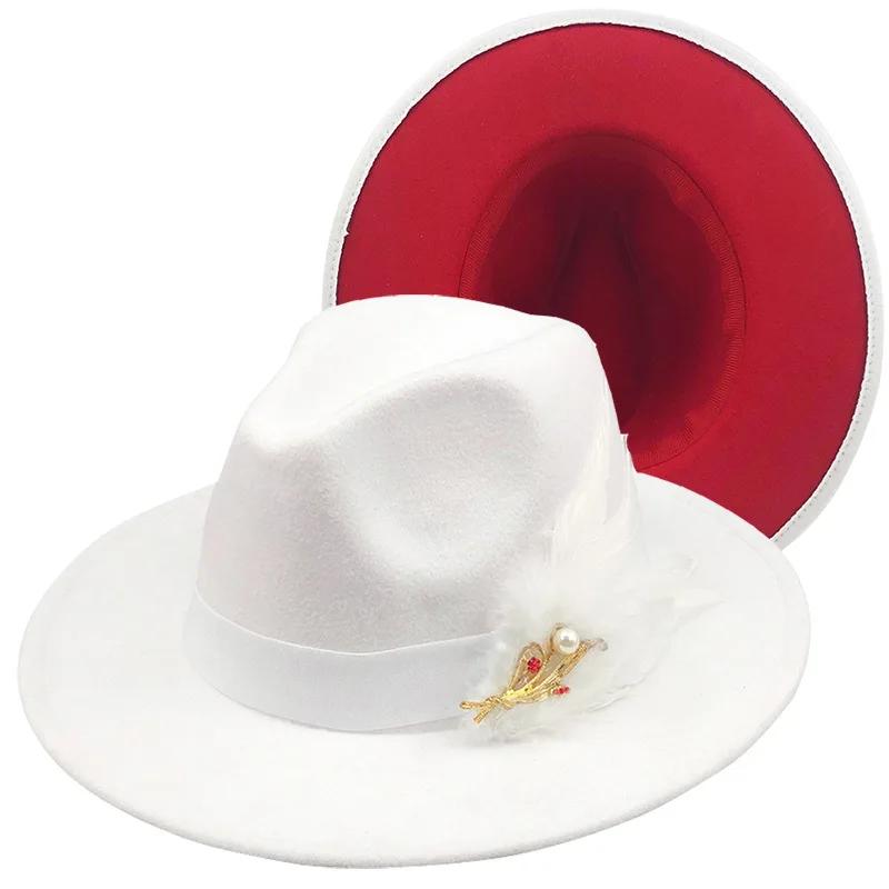 

wedding fedoras white red bottom fedora hat jazz hat fedora hat Cap Cowboy two colors british hat large brim hat with feature